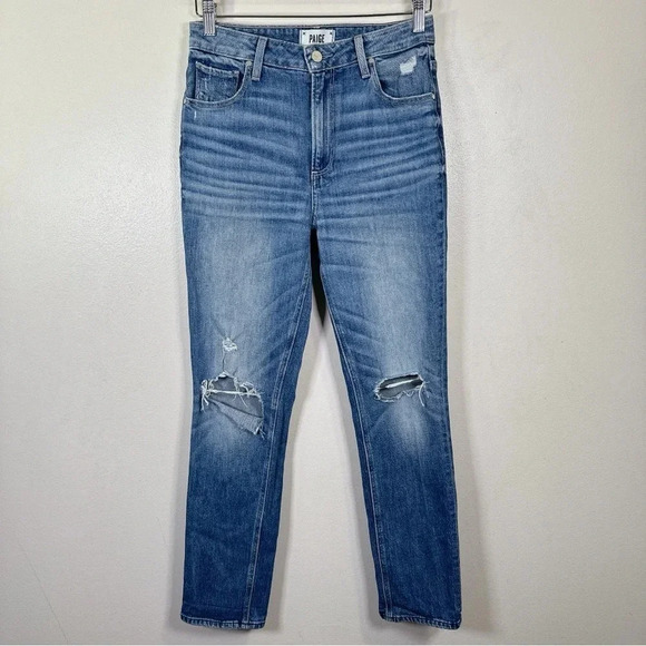Paige Womens Size 27 Sarah Slim Destructed Ribbed Jeans - Picture 2 of 16